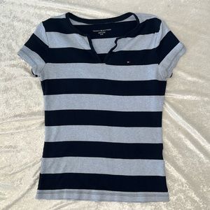 Tommy Hilfiger Navy Striped V Neck Tee Sz sm